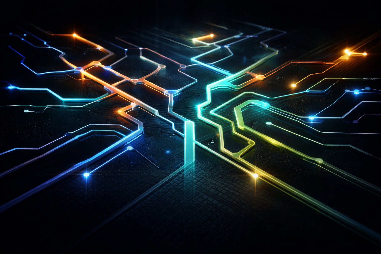 Abstract visualization of modular software architecture with adaptive digital pathways and exit strategies